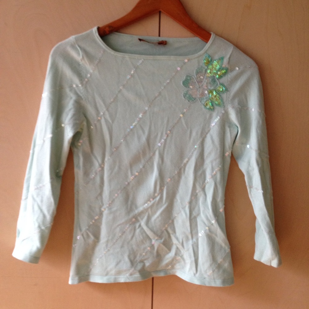 Belldini mint green sequined knit top size S nice!