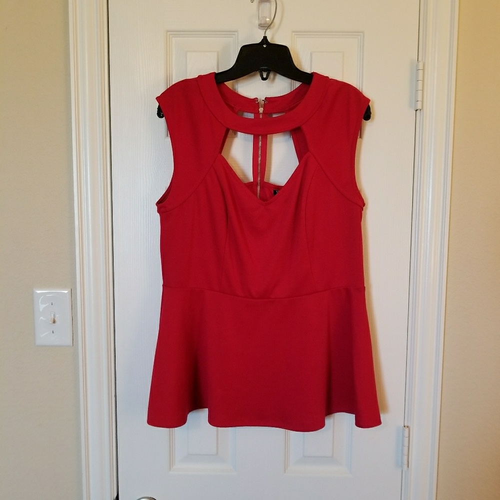 Red Sexy Ponte PeplumTop with Gold Zip Up Back