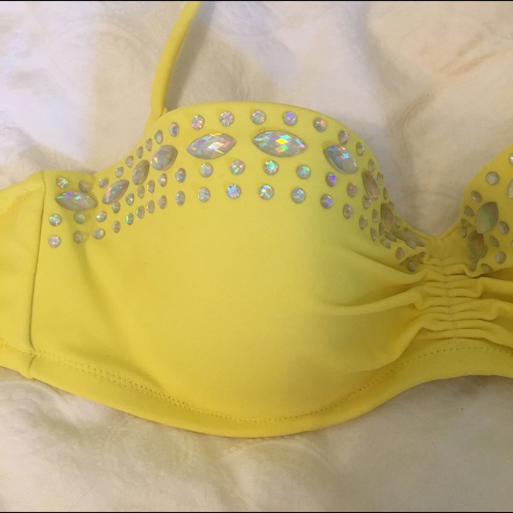 VICTORIA'S SECRET YELLOW JEWELED BIKINI TOP