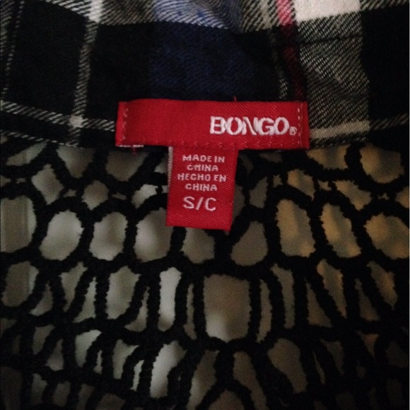 Bongo Flannel Plaid Crop Lace Back Tie Top Small - Picture 4 of 7