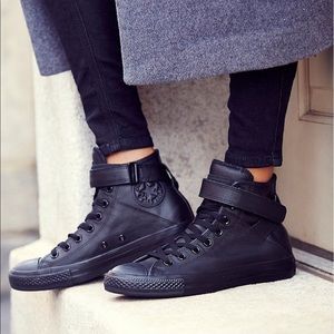 Converse black leather high tops