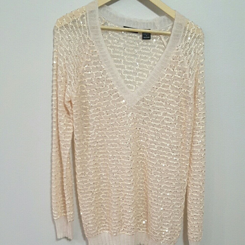 Sparkly near-sheer peach sweater