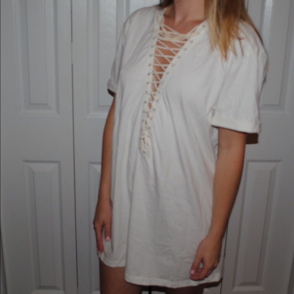 Lf lace up tshirt dress