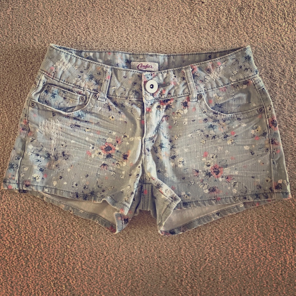 Floral denim shorts