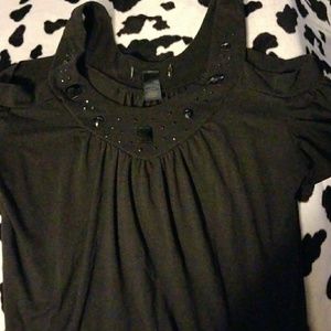 Cold shoulder beaded neck top