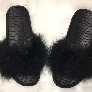 Black Fur Sandals