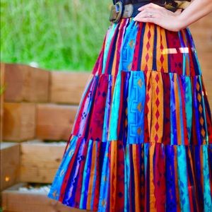 Bright Southwest pattern long maxi skirt size L