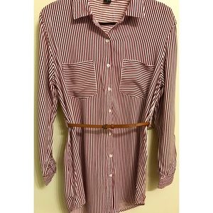 Striped Button-Up Long Sleeve Dress