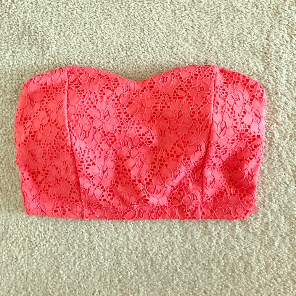 Coral bandeau Lacey crop top