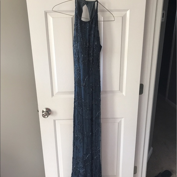 Dresses & Skirts - Navy Silk and Sequin Backless Gown - Gorgeous!!