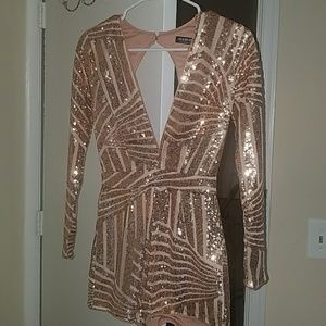 Fashion nova Gold Sequin Long V neck Romper