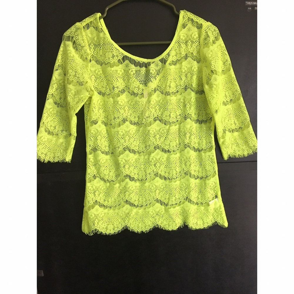 Hot yellow lace top