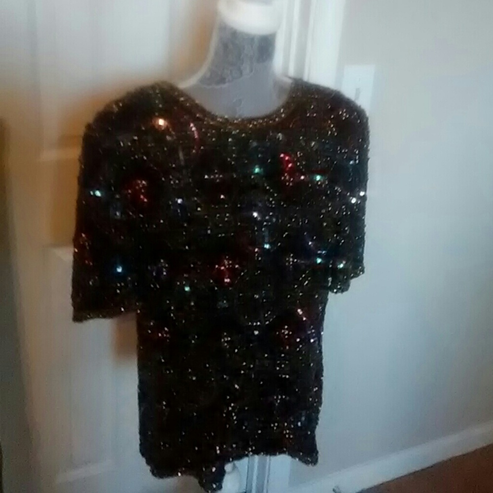 Vintage Scala Silk and beaded and Sequin Top