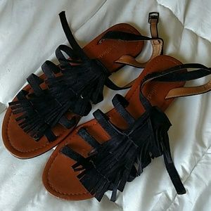Black fringe sandals