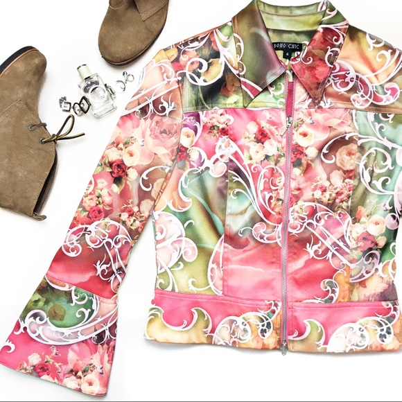 Boho Chic Jackets & Blazers - Boho Chic Floral Satin Jacket
