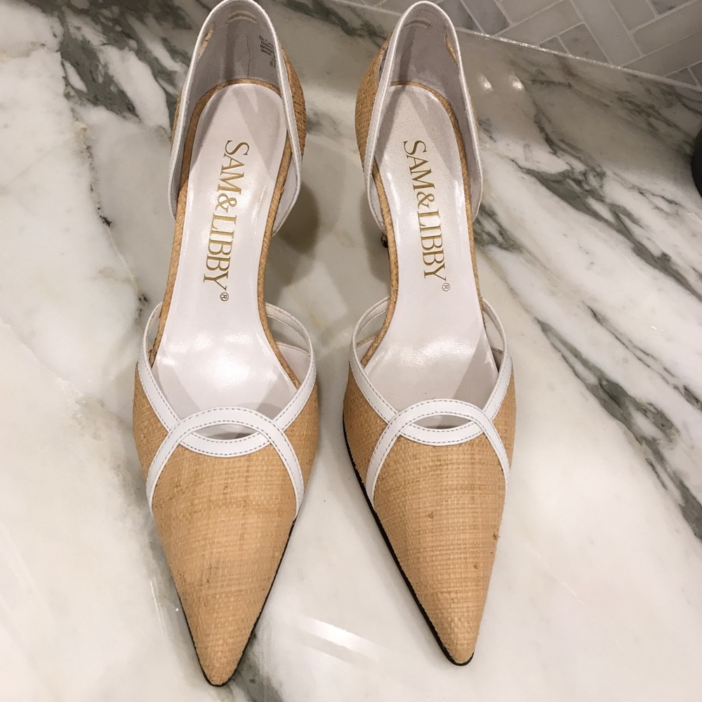 Sam & Libby straw and white pumps