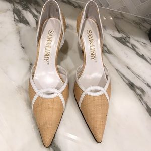 Sam & Libby straw and white pumps