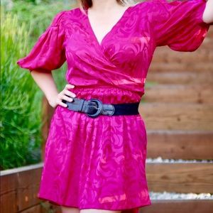 Vintage hot pink silk party dress w puffy sleeves