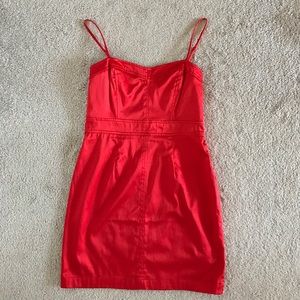 Red satin slip dress