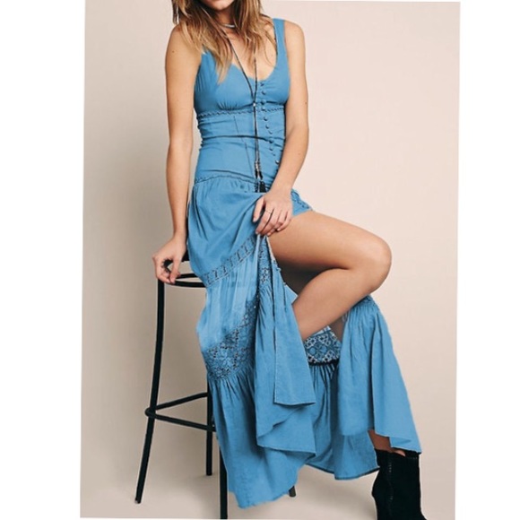 Buttonfront Maxi DRESS Blue Victoria Panel NEW!! - Picture 7 of 8