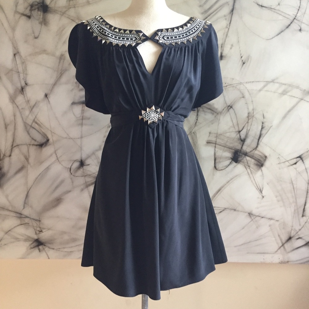 ALICE by Temperly Black Silk Studded Dress