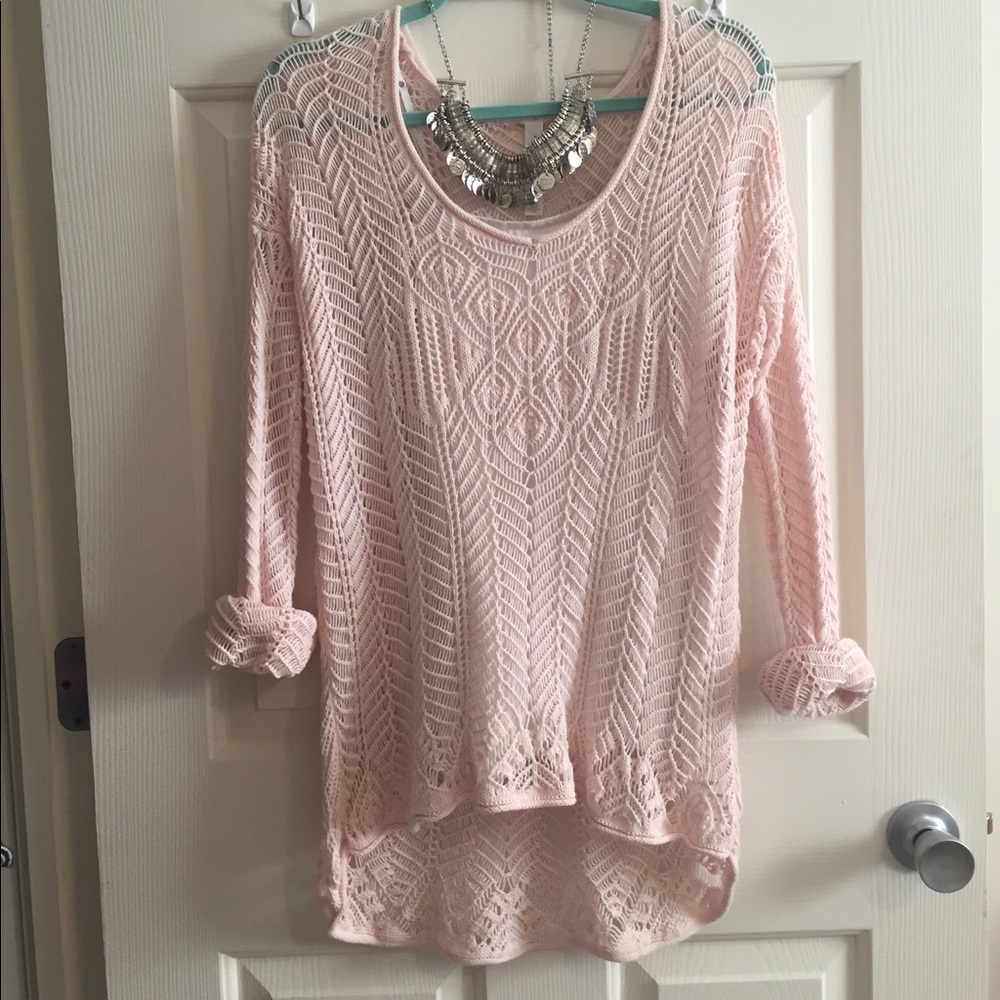 Pink Open Knit Beach Sweater