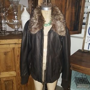 Faux leather bomber jacket