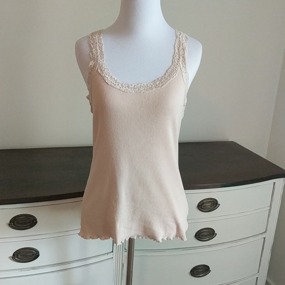 Last chance! Beige tank with Lacey shoulders