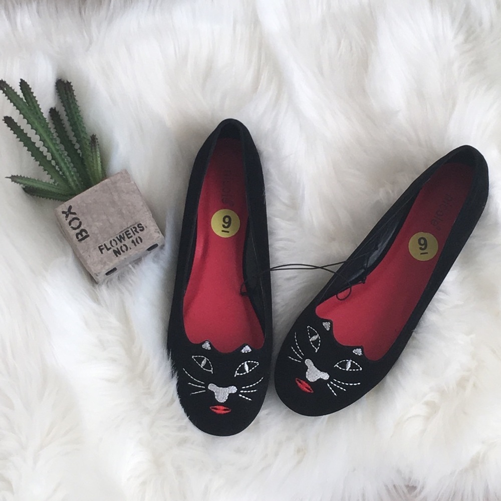 🚫SOLD🚫 😻NWOT😻 Black Cat Embroidery Flats