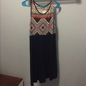 Navy blue dress with Aztec print top