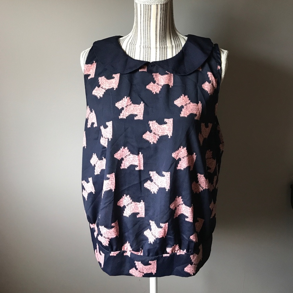 Track label/Scottie dog blouse w Peter Pan collar