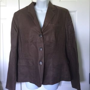Lauren Ralph Lauren Linen Blazer Brown Women's 14