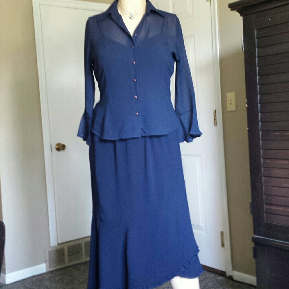 Navy Blue Skirt and Blouse Set