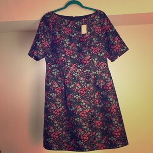 Boden Floral Pleated A-Line Short Sleeved Dress