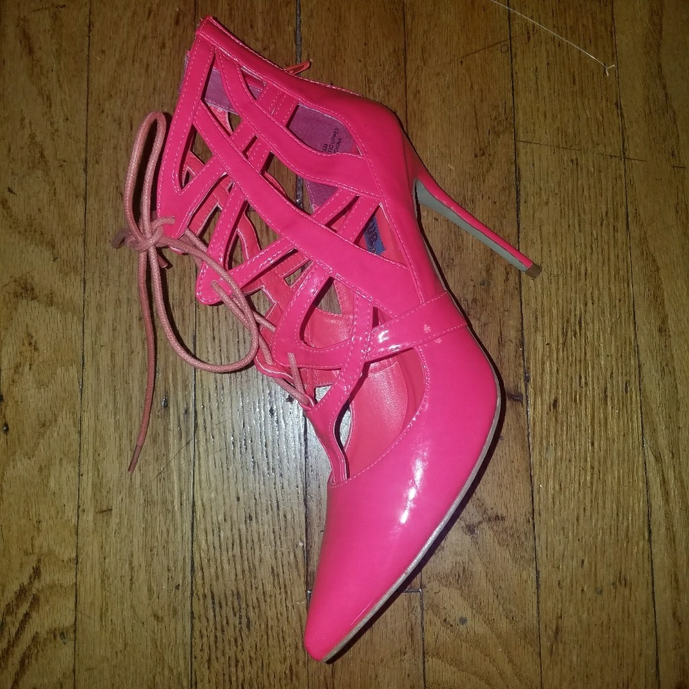 Penny Sue Pink Tie Up Pumps