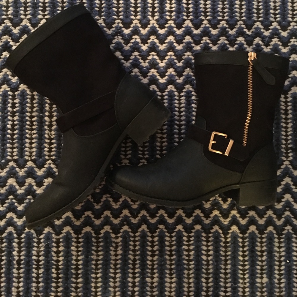 Charles David Black Mid-Calf Buckle Boots