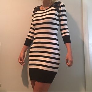black & white stripe form fitting dress !!