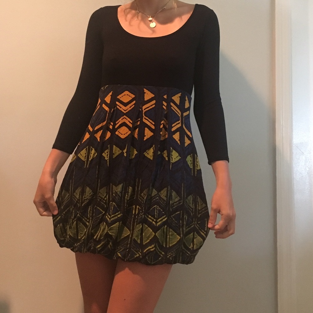black top patterned bottom dress !