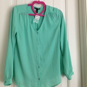 Mint green v-neck blouse