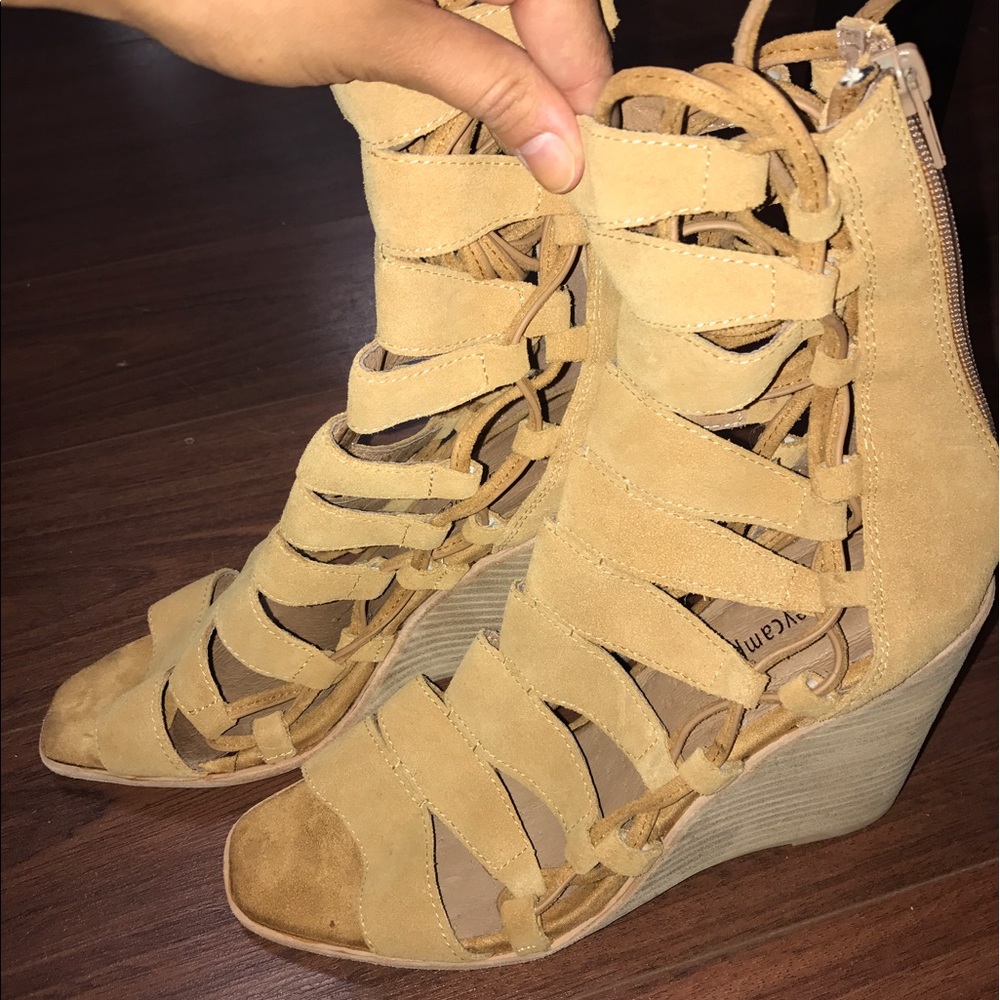 Jeffrey Campbell Zaferia side lace up wedges (tan)