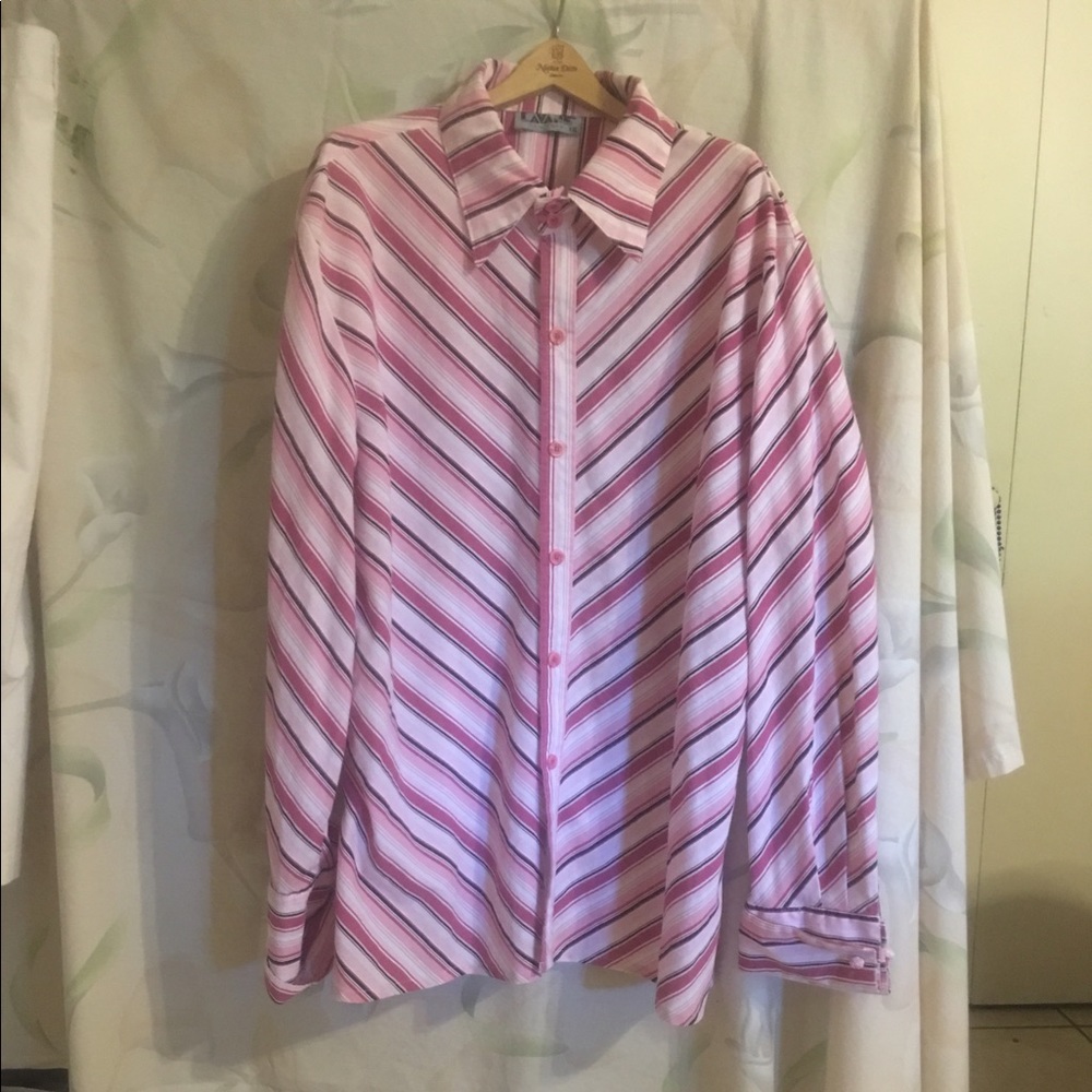 🔴LAVANE 🎉LONG SLEEVE WOMENS BLOUSE PinkStripes