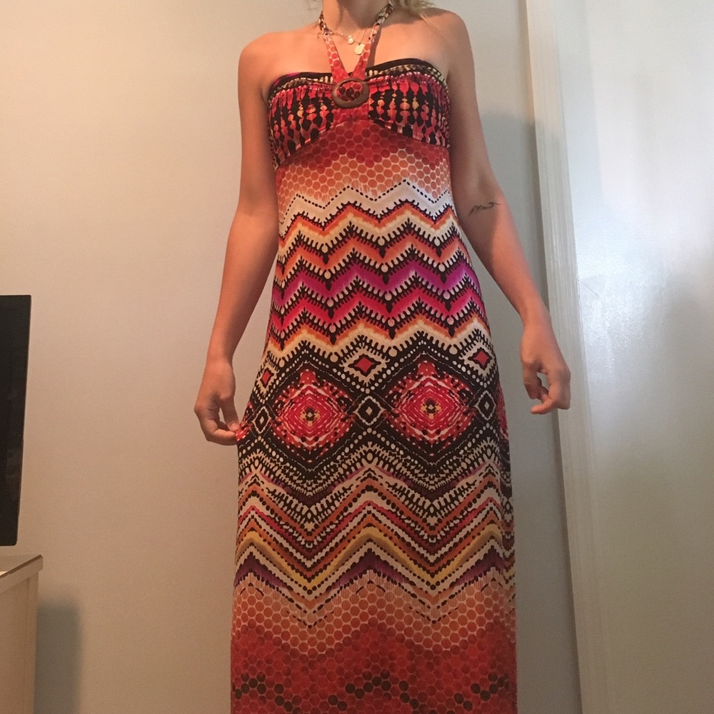 patterned maxi halter top dress
