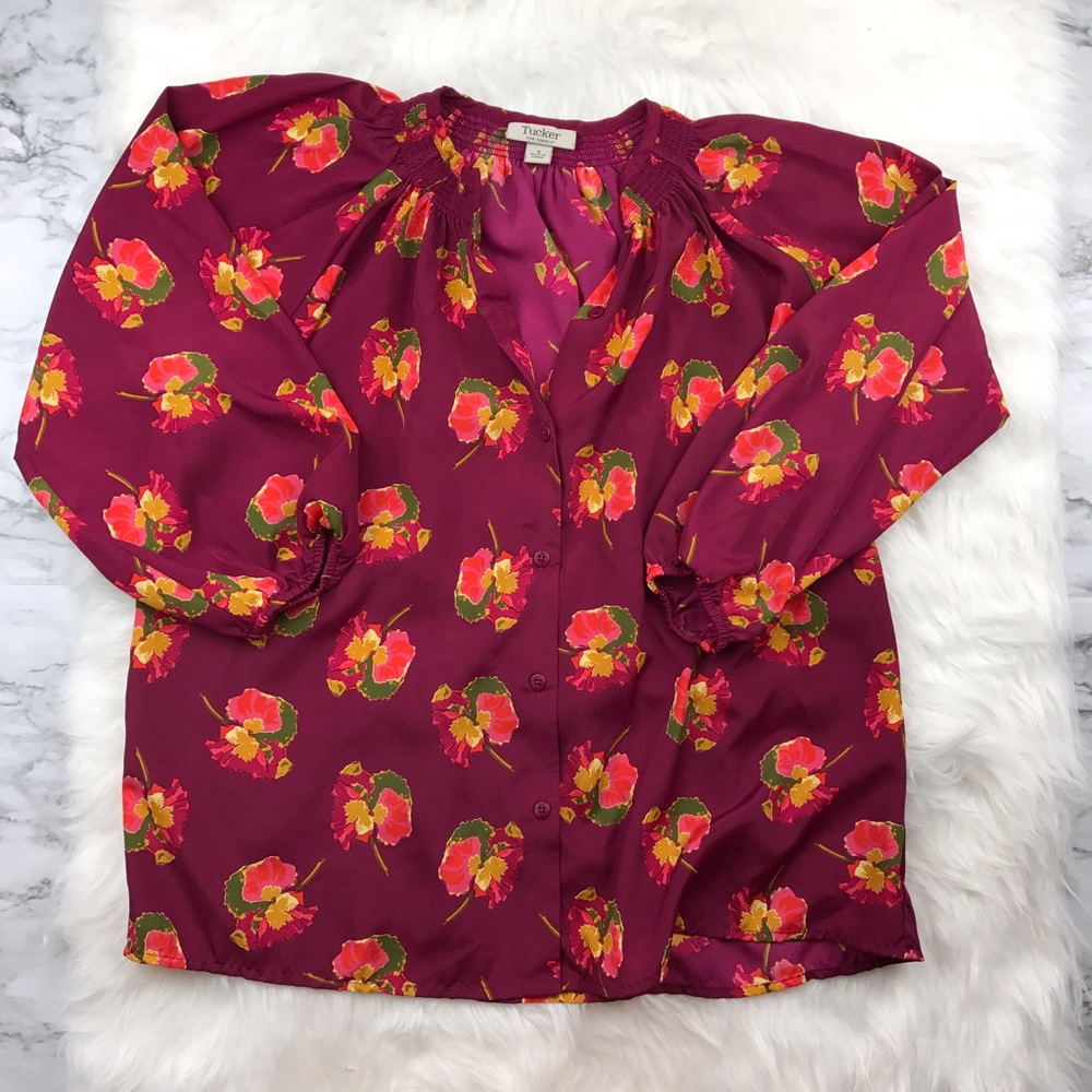 Tucker-Target burgundy floral long sleeve blouse