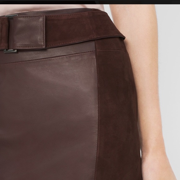 WHBM Leather Suede Pencil Skirt 8 Wine Belted New With Tag - Picture 2 of 4