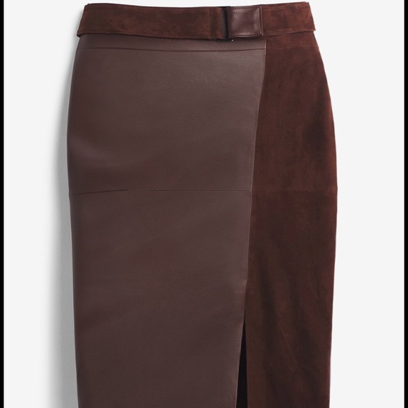 WHBM Leather Suede Pencil Skirt 8 Wine Belted New With Tag - Picture 4 of 4