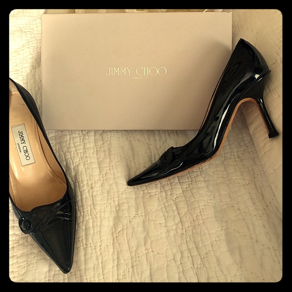 Leg lengthening Jimmy Choo patent pumps