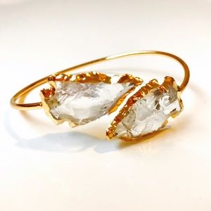 Clear Crystal Quartz Arrowhead Bangle Gold Open Cuff Bracelet