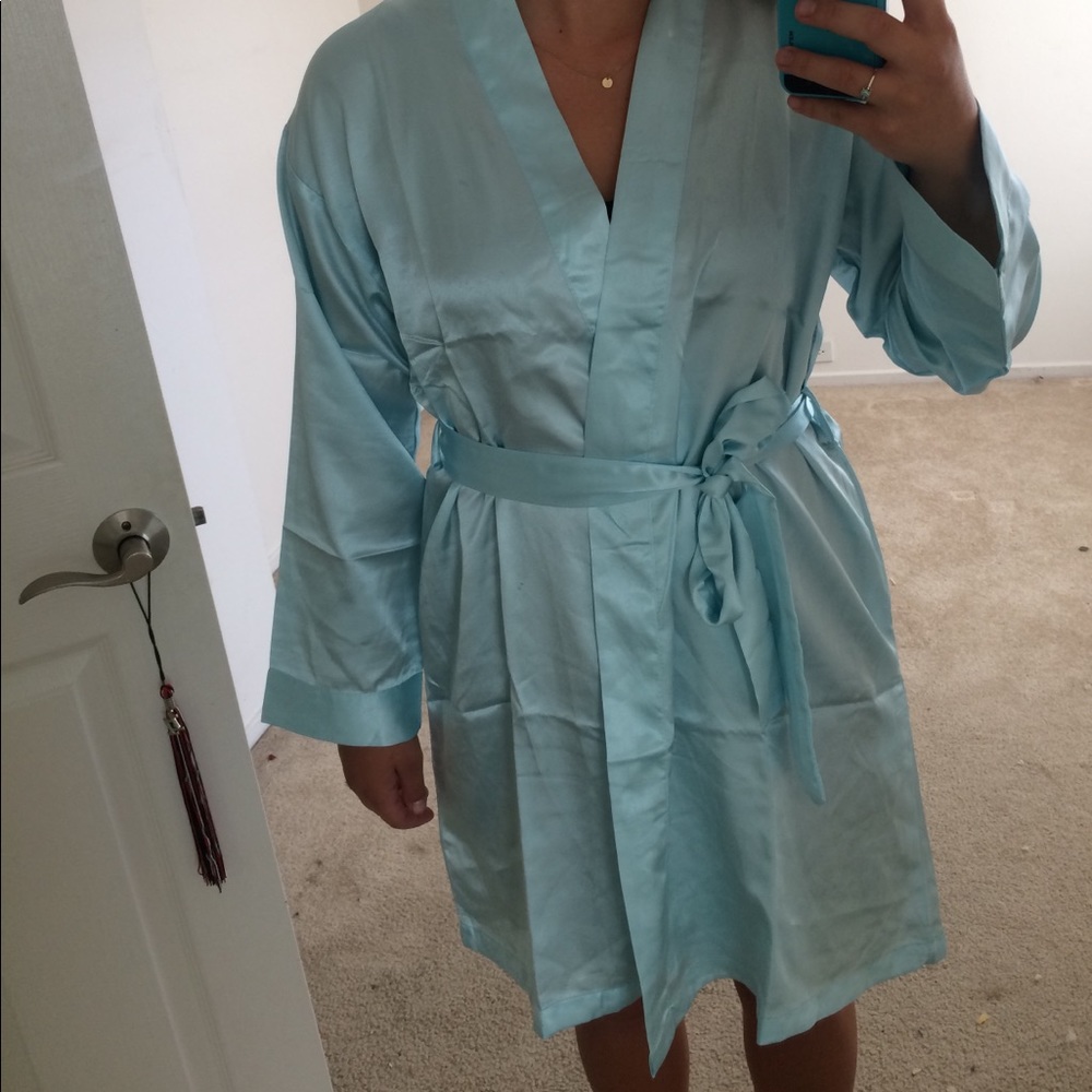 Sky blue silky satin robe