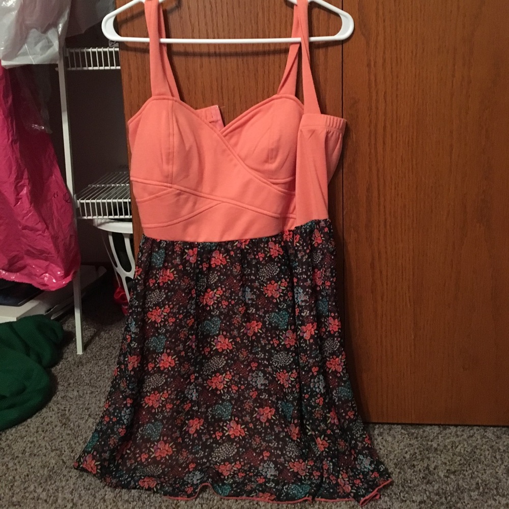 Coral and floral dress