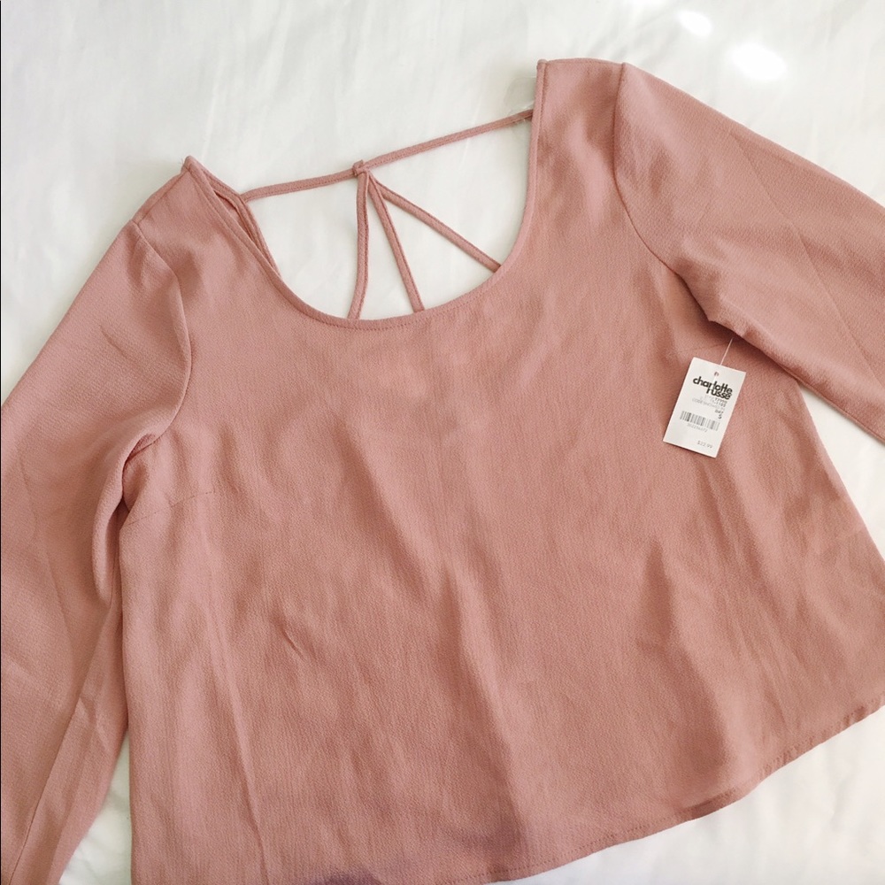 NWT Charlotte Russe Mauve Caged Back Bell Sleeve Top